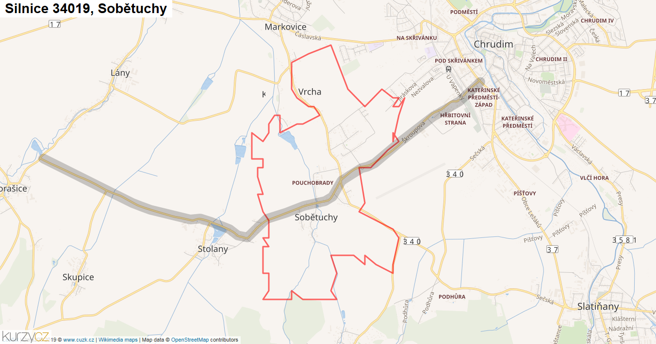 Sobětuchy, Silnice 34019 - Mapa