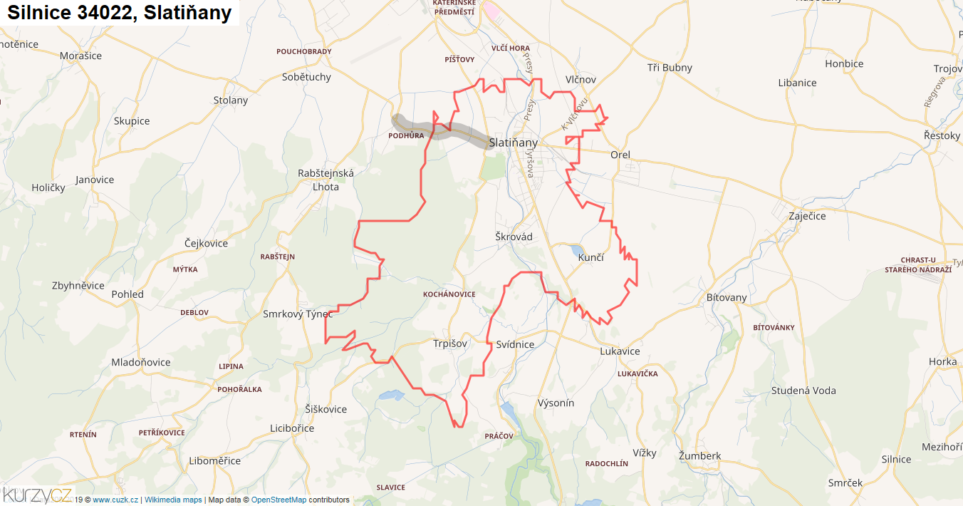 Slatiňany, Silnice 34022 - Mapa