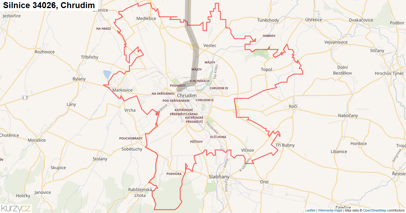 Chrudim, Silnice 34026 - Mapa