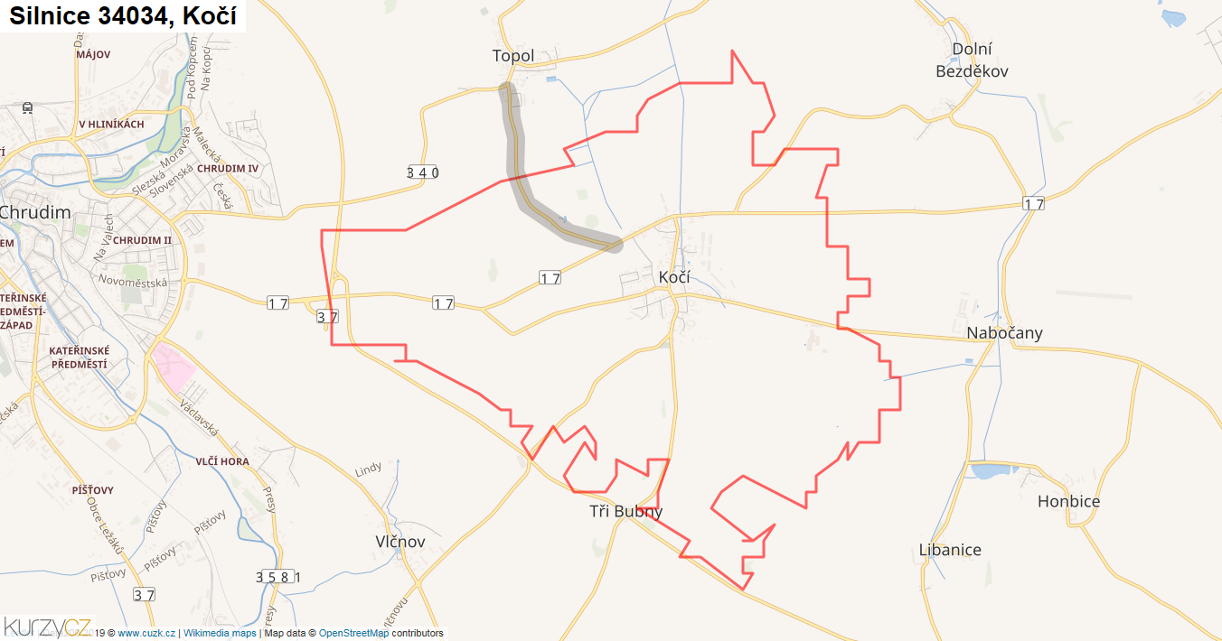 Kočí, Silnice 34034 - Mapa