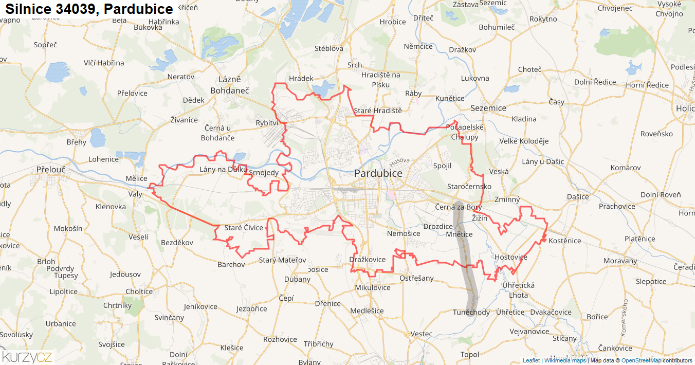 Pardubice, Silnice 34039 - Mapa