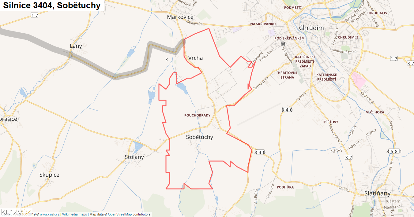 Sobětuchy, Silnice 3404 - Mapa