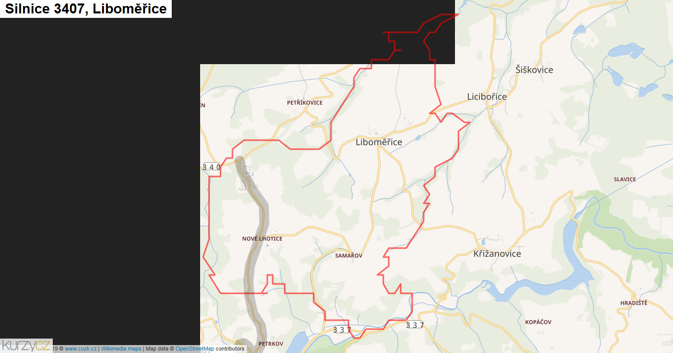 Liboměřice, Silnice 3407 - Mapa