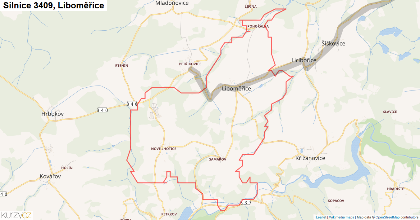 Liboměřice, Silnice 3409 - Mapa