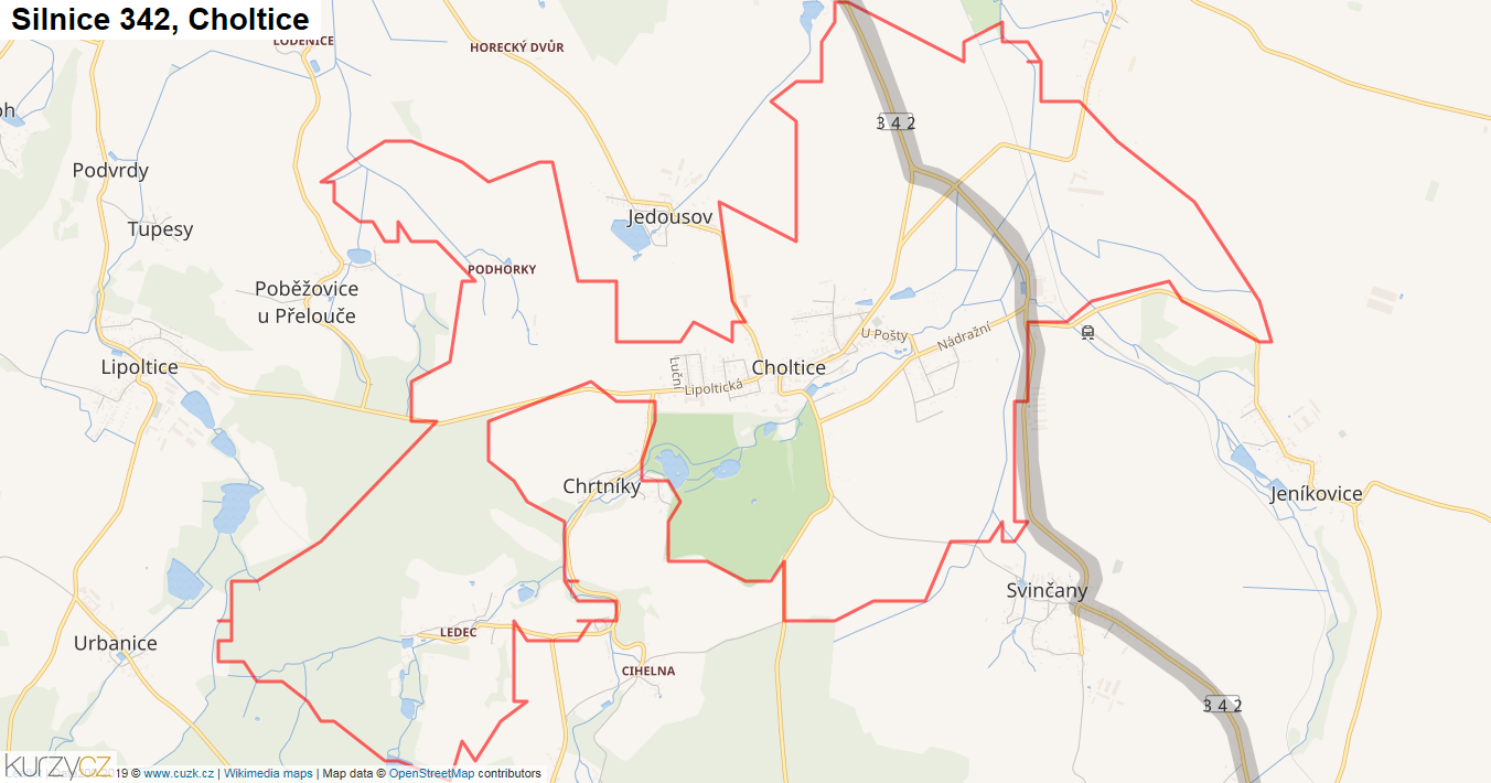 Choltice, Silnice 342 - Mapa