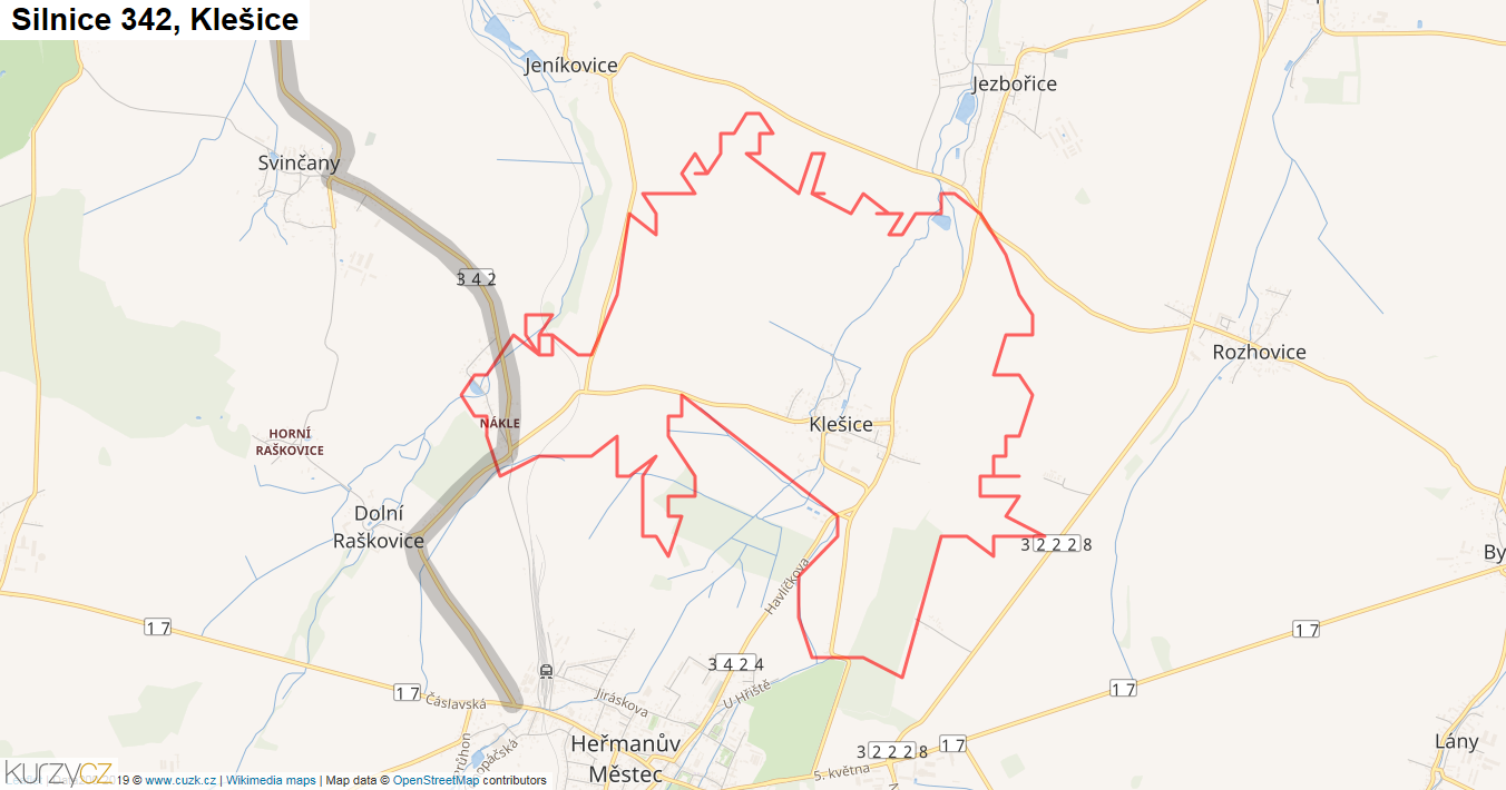 Klešice, Silnice 342 - Mapa