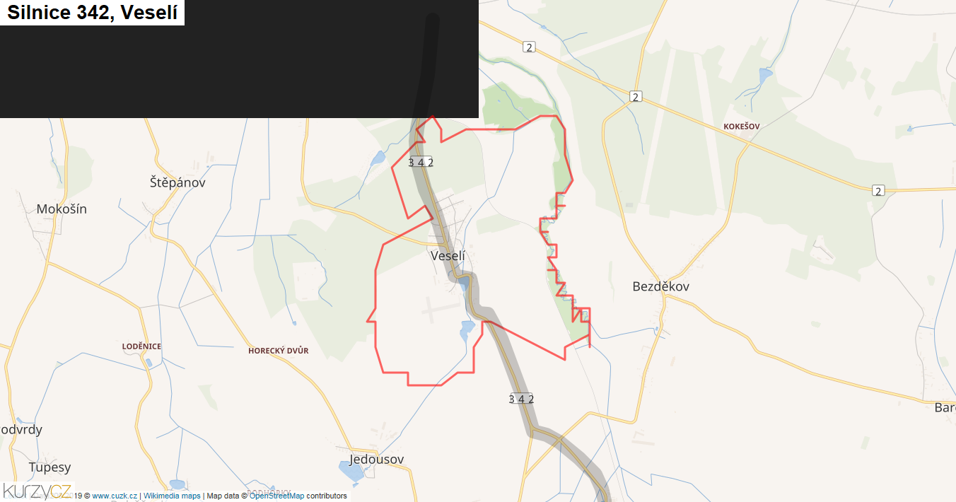 Veselí, Silnice 342 - Mapa