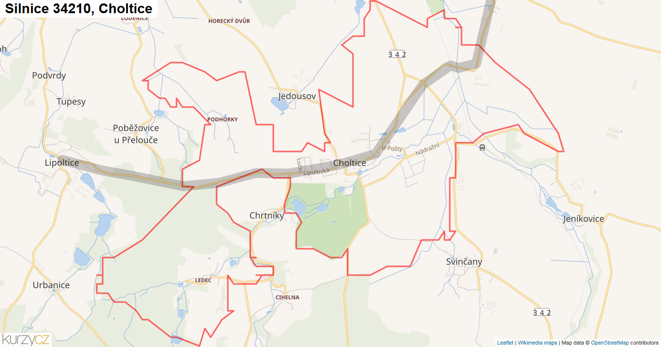 Choltice, Silnice 34210 - Mapa