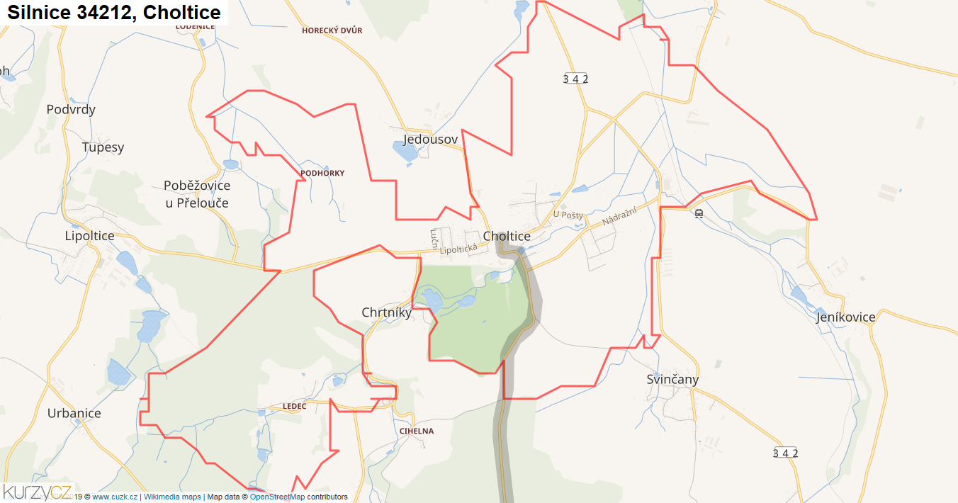 Choltice, Silnice 34212 - Mapa