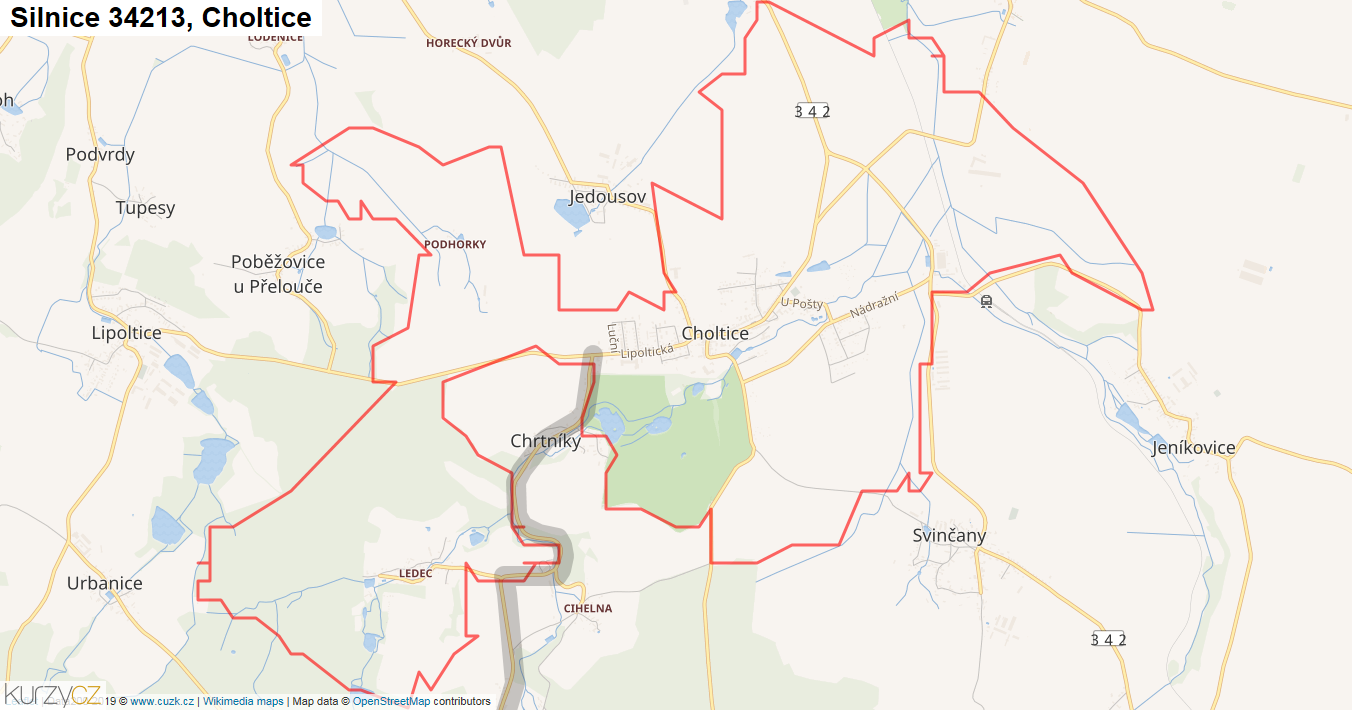 Choltice, Silnice 34213 - Mapa