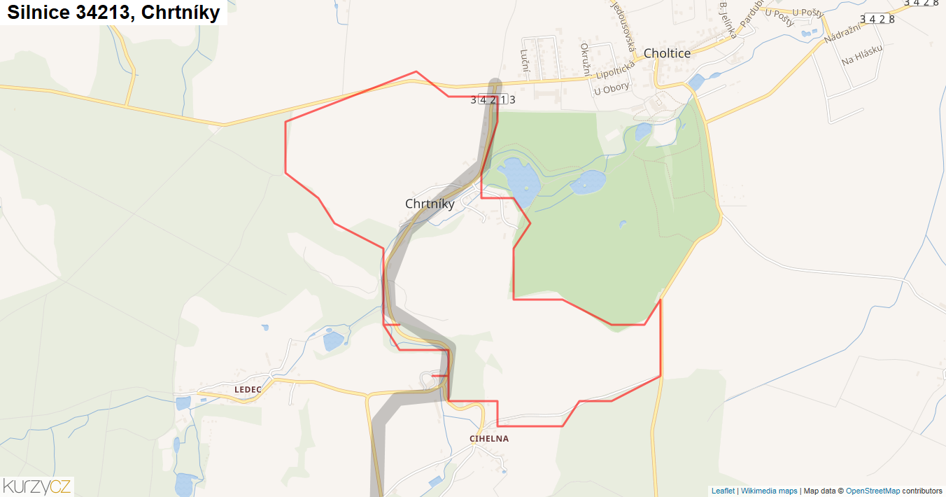 Chrtníky, Silnice 34213 - Mapa