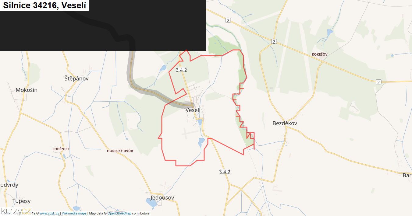 Veselí, Silnice 34216 - Mapa