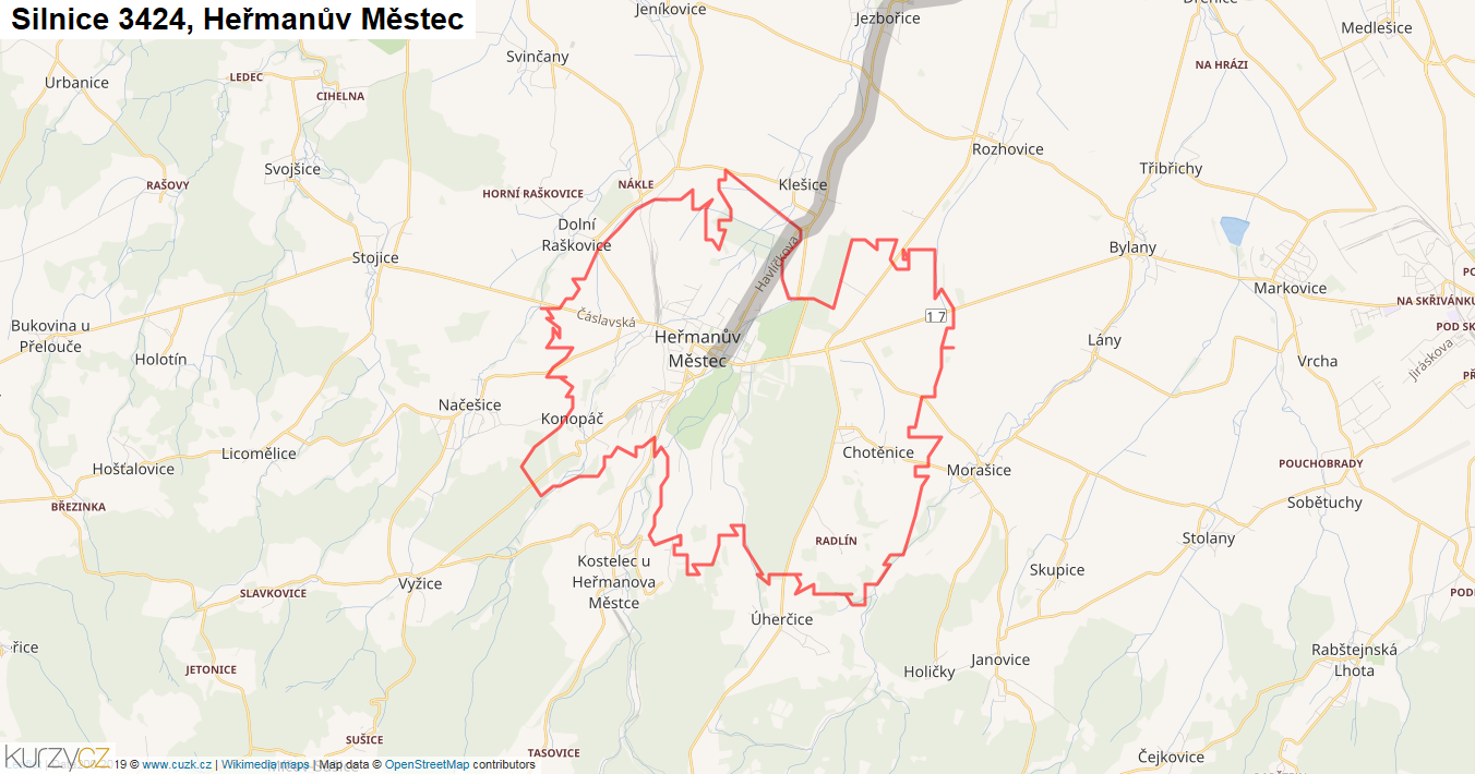 Heřmanův Městec, Silnice 3424 - Mapa