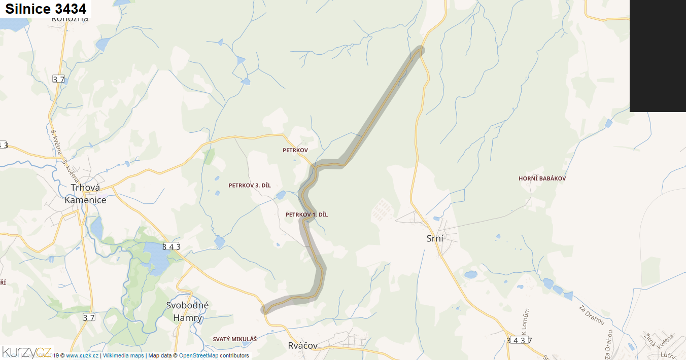 Silnice 3434 - mapa Silnice 3434