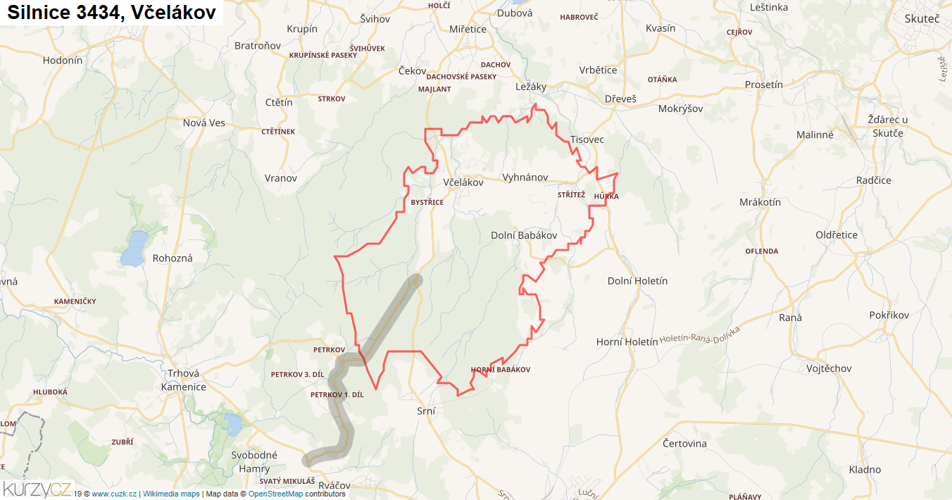 Včelákov, Silnice 3434 - Mapa