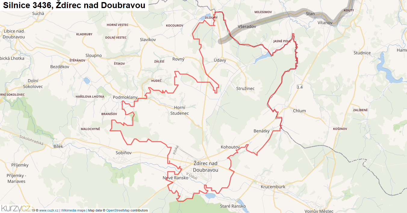 Ždírec nad Doubravou, Silnice 3436 - Mapa
