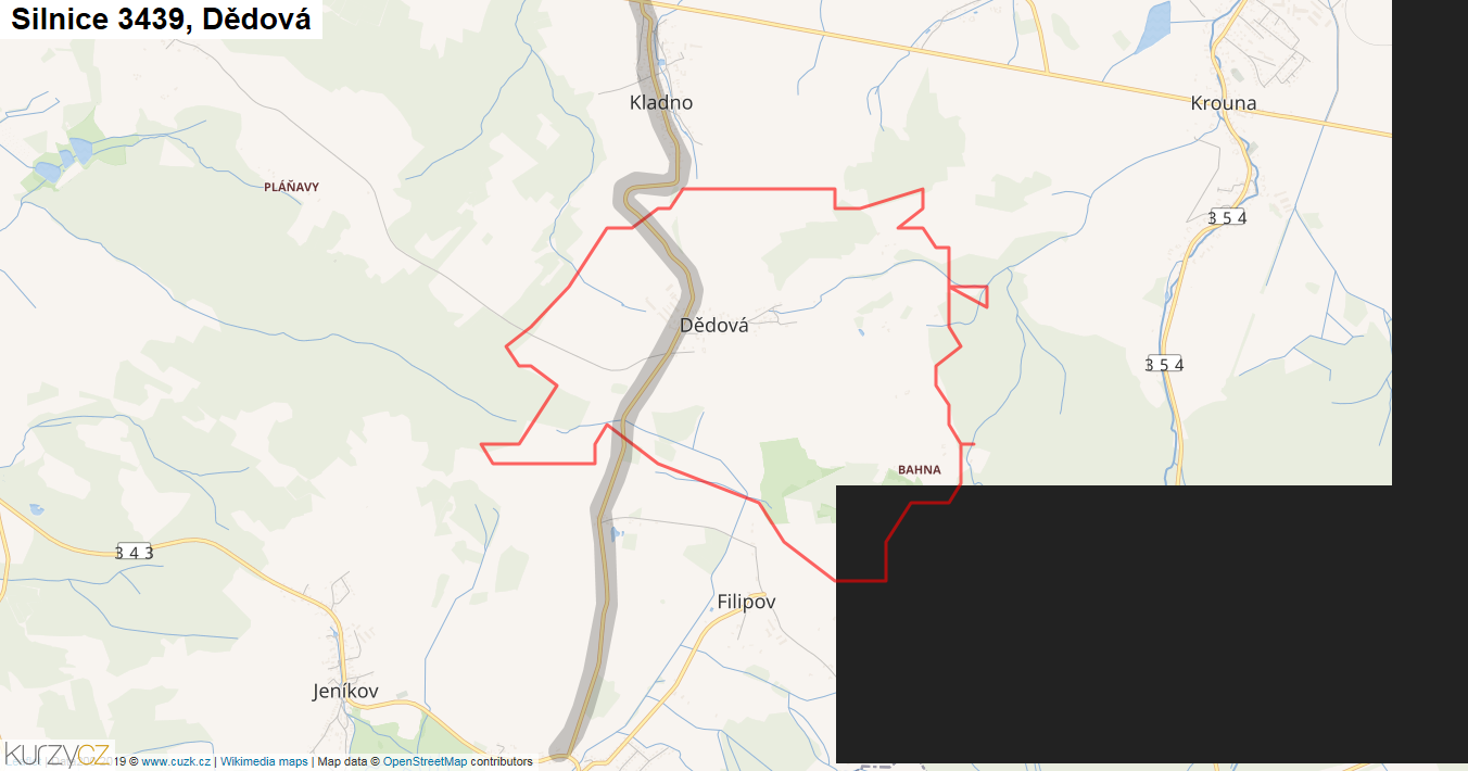 Dědová, Silnice 3439 - Mapa