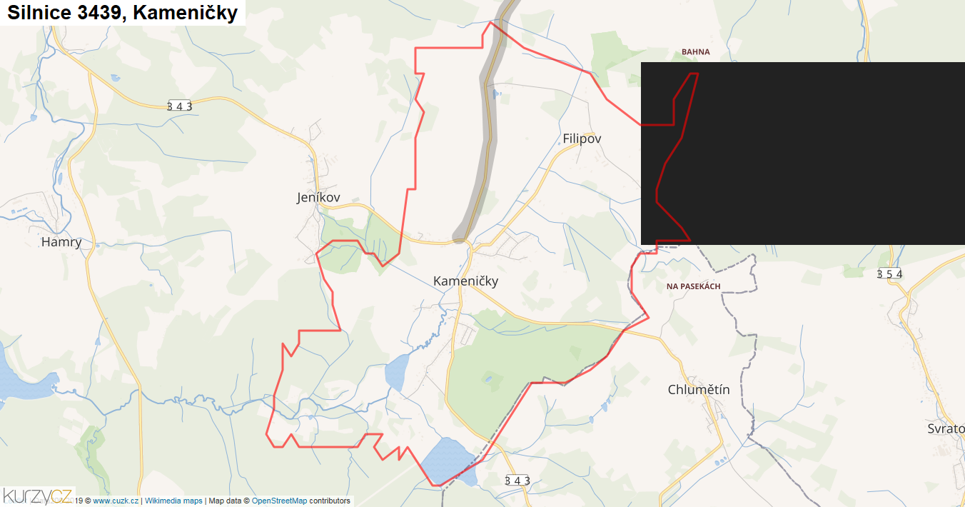Kameničky, Silnice 3439 - Mapa