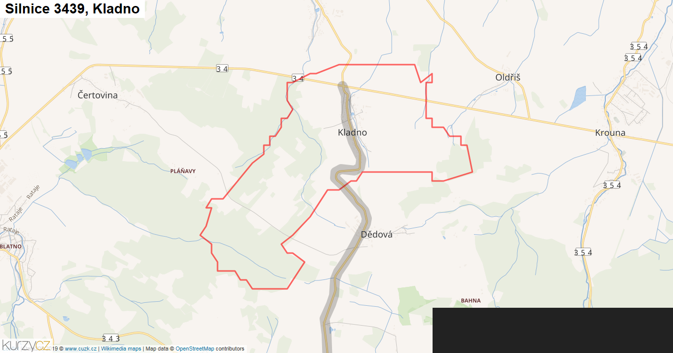 Kladno, Silnice 3439 - Mapa