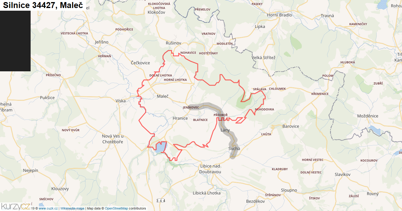 Maleč, Silnice 34427 - Mapa