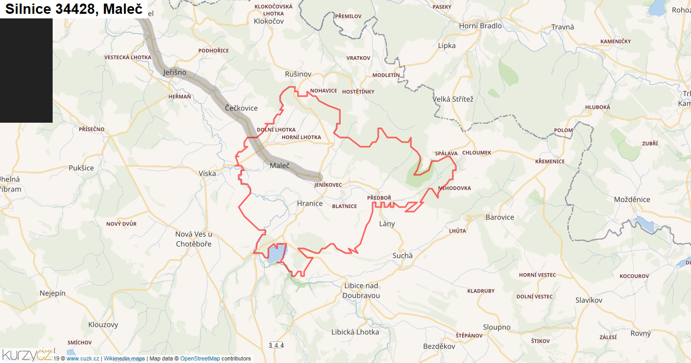 Maleč, Silnice 34428 - Mapa