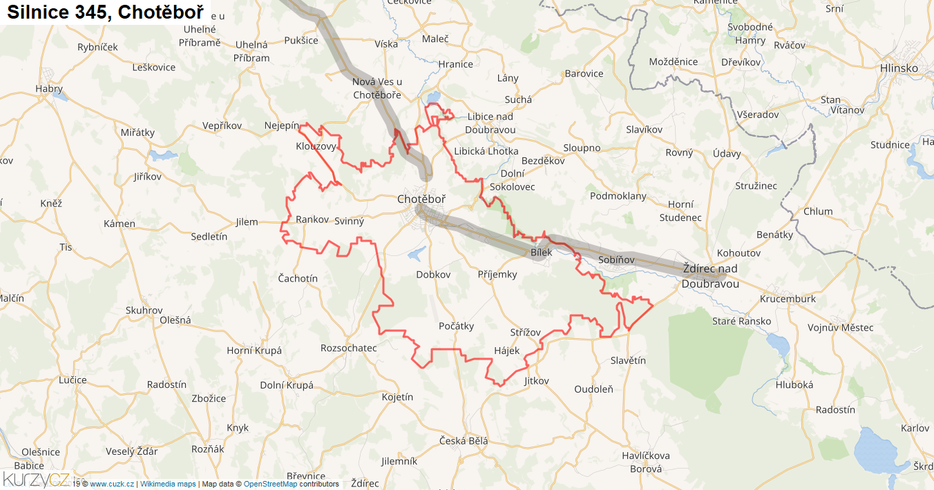Chotěboř, Silnice 345 - Mapa