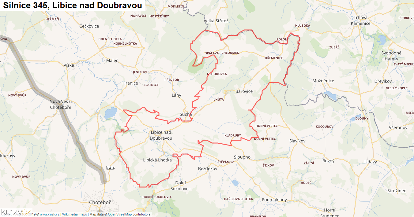 Libice nad Doubravou, Silnice 345 - Mapa