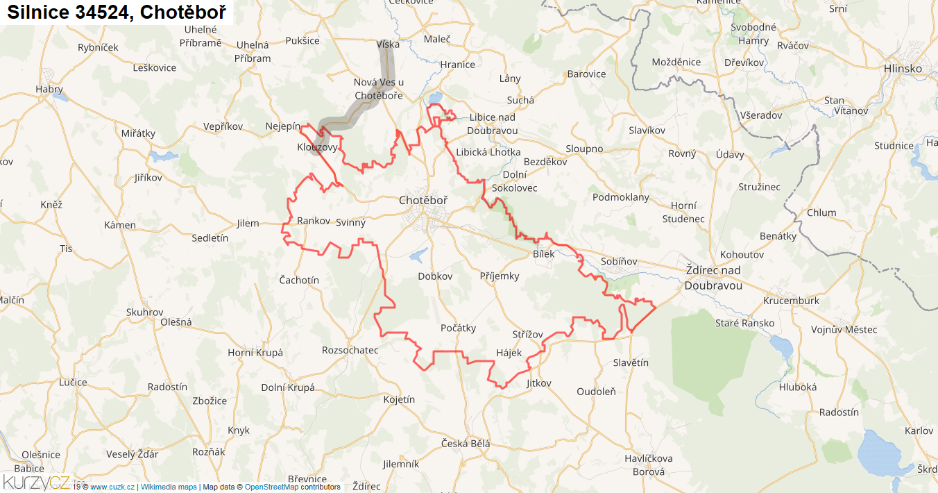 Chotěboř, Silnice 34524 - Mapa