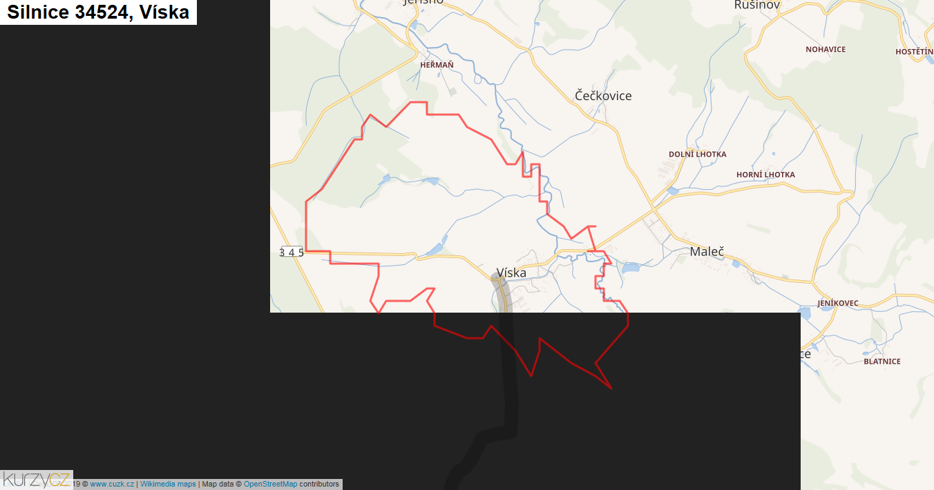 Víska, Silnice 34524 - Mapa