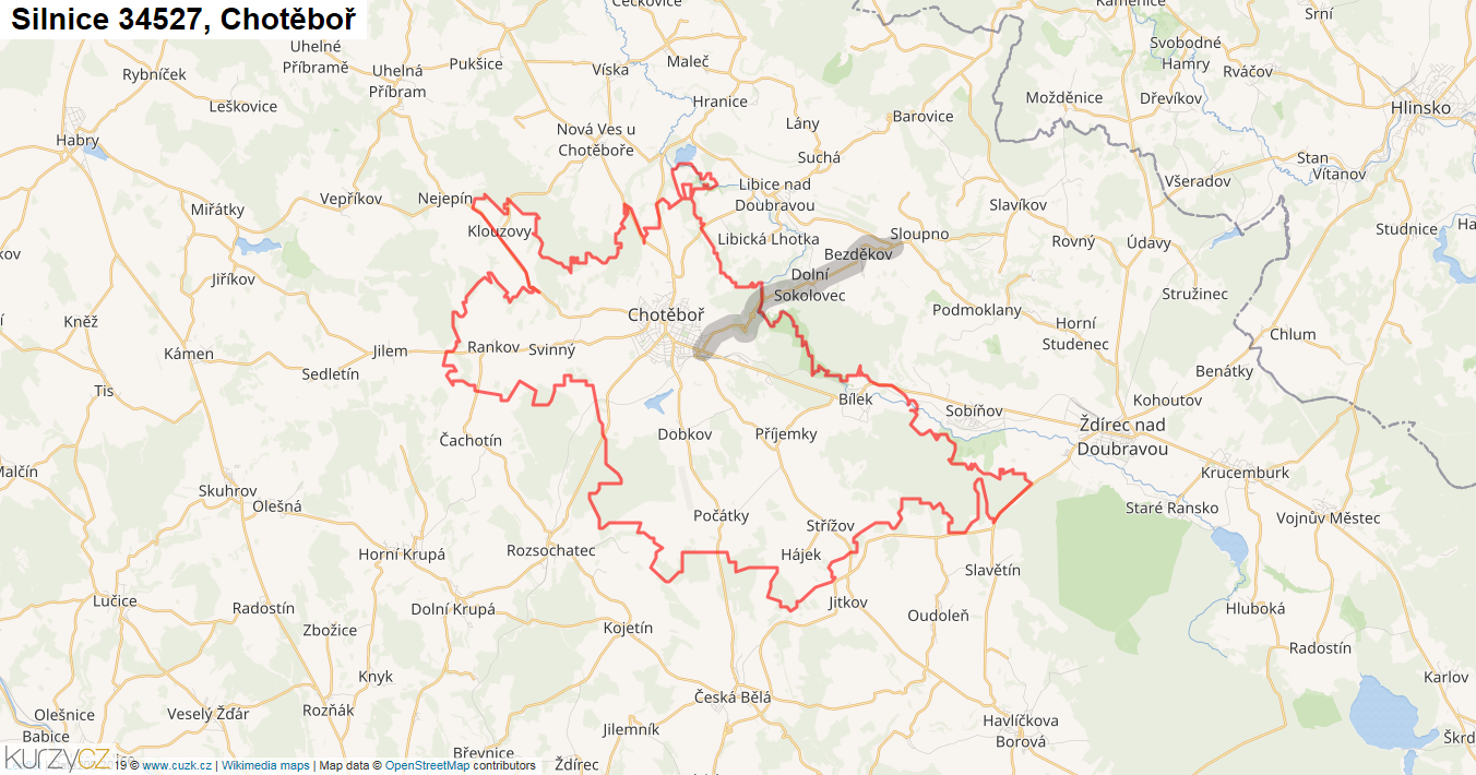 Chotěboř, Silnice 34527 - Mapa