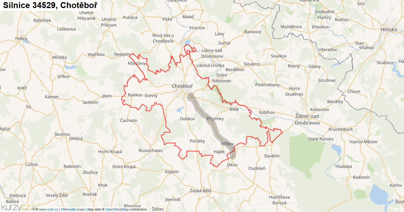 Chotěboř, Silnice 34529 - Mapa
