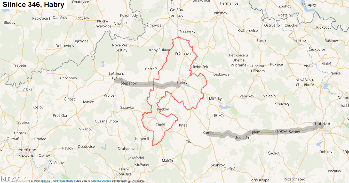 Habry, Silnice 346 - Mapa