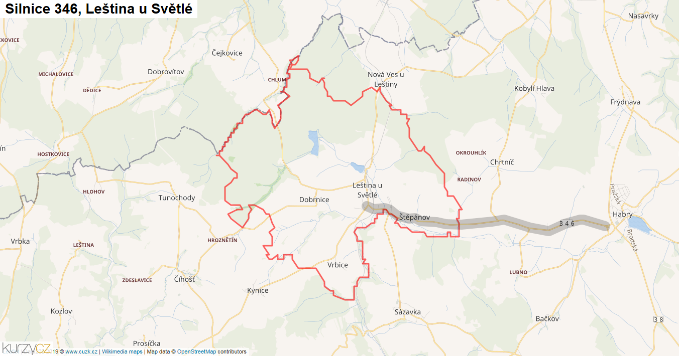 Leština u Světlé, Silnice 346 - Mapa