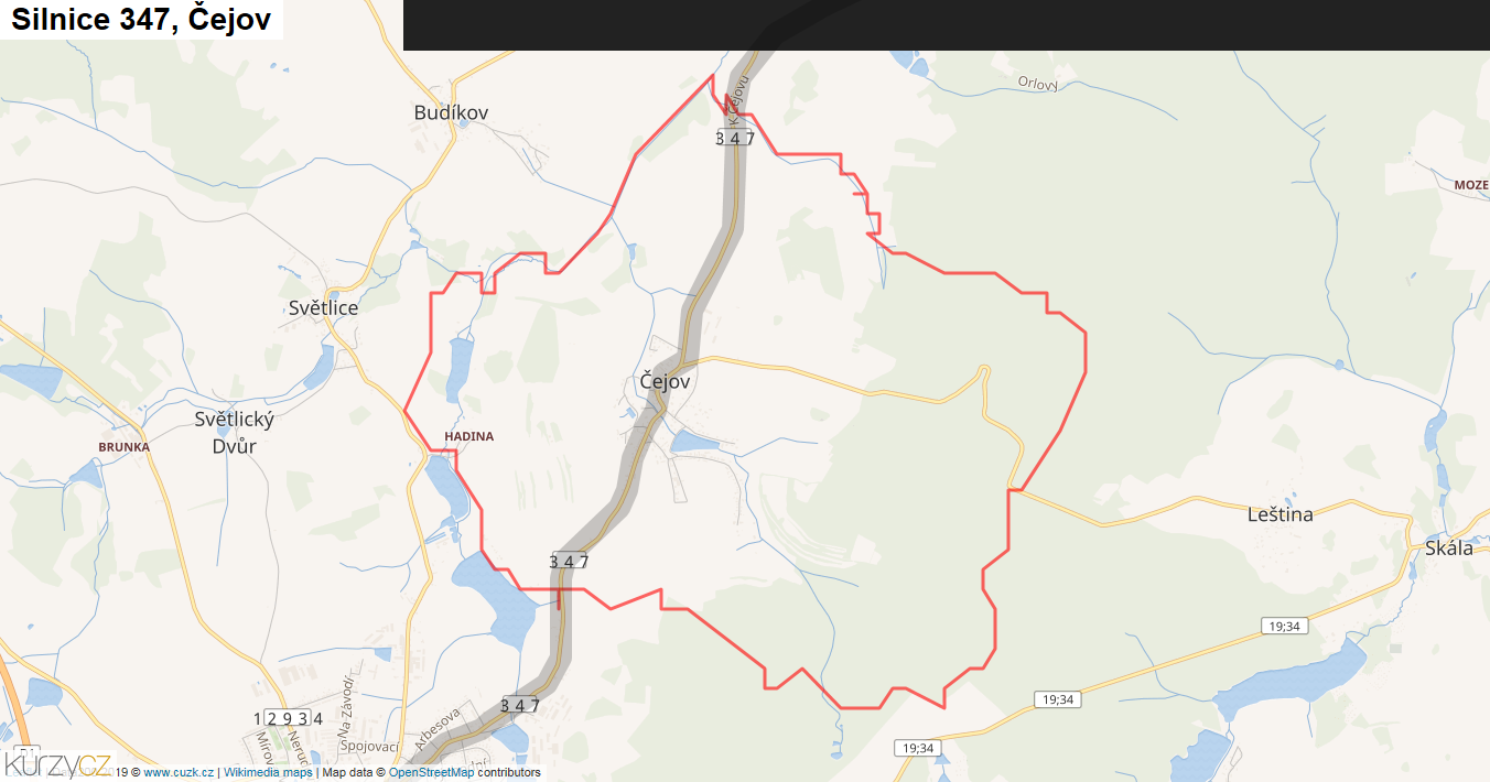 Čejov, Silnice 347 - Mapa