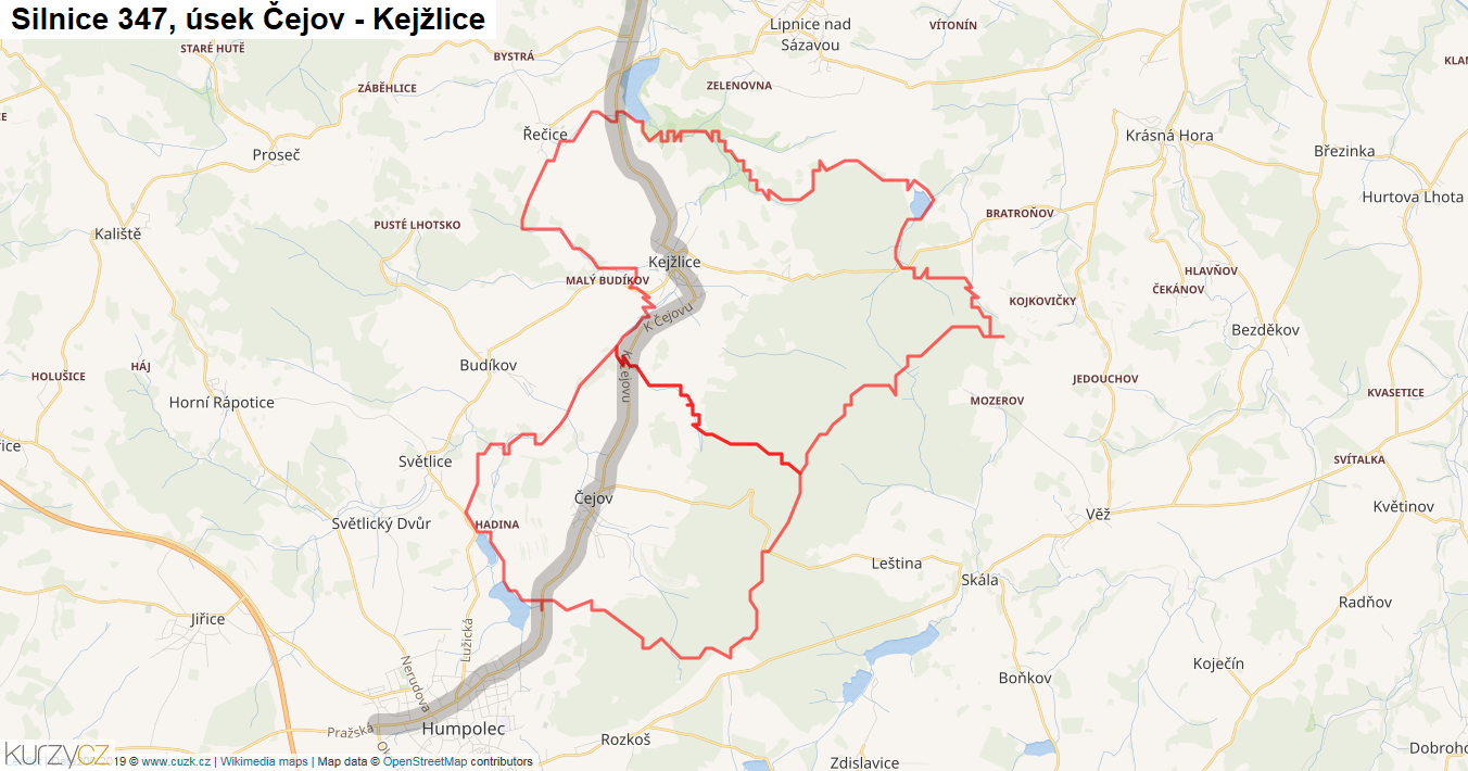 Úsek Čejov - Kejžlice, Silnice 347 - Mapa