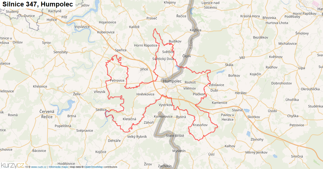 Humpolec, Silnice 347 - Mapa