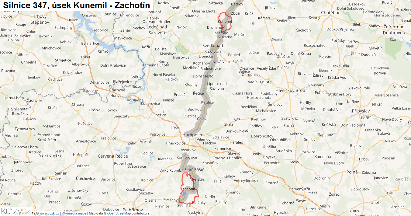 Úsek Kunemil - Zachotín, Silnice 347 - Mapa