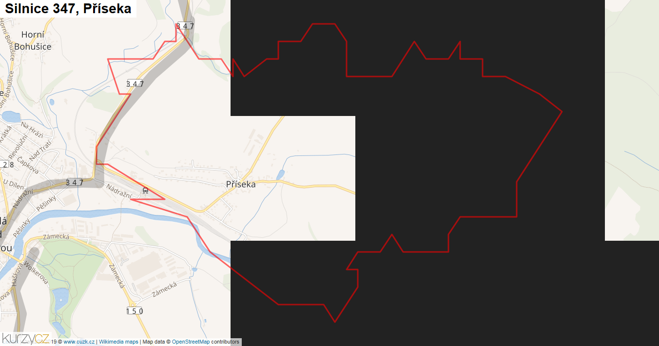 Příseka, Silnice 347 - Mapa