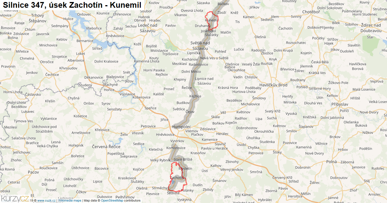 Úsek Zachotín - Kunemil, Silnice 347 - Mapa