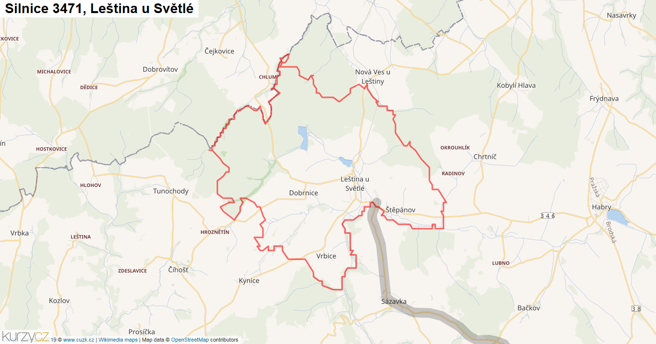 Leština u Světlé, Silnice 3471 - Mapa