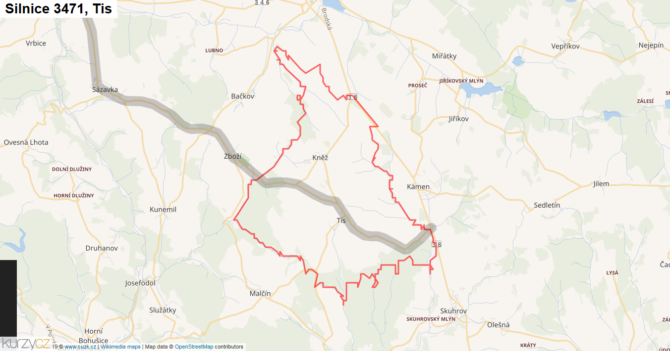 Tis, Silnice 3471 - Mapa