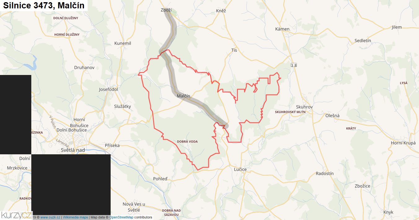 Malčín, Silnice 3473 - Mapa