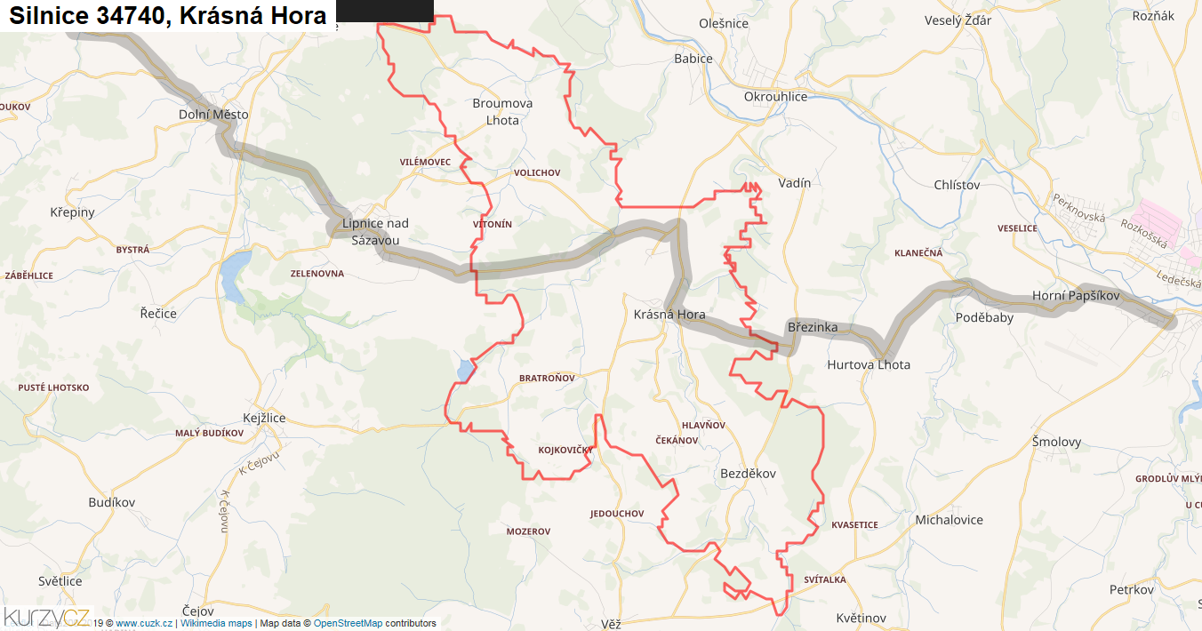 Krásná Hora, Silnice 34740 - Mapa