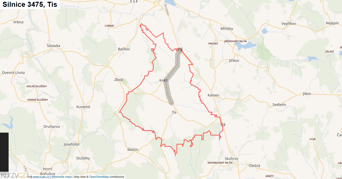 Tis, Silnice 3475 - Mapa