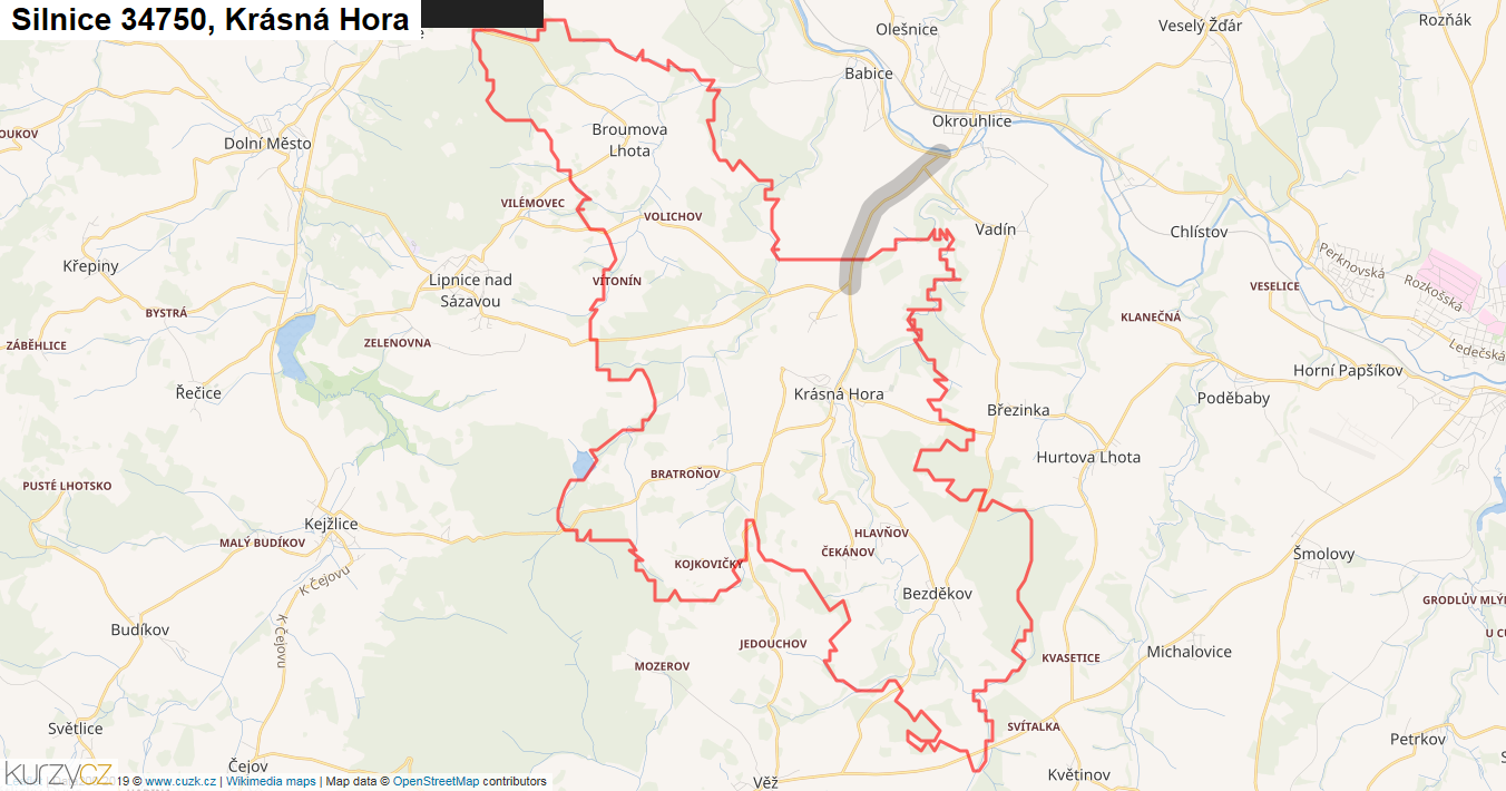 Krásná Hora, Silnice 34750 - Mapa