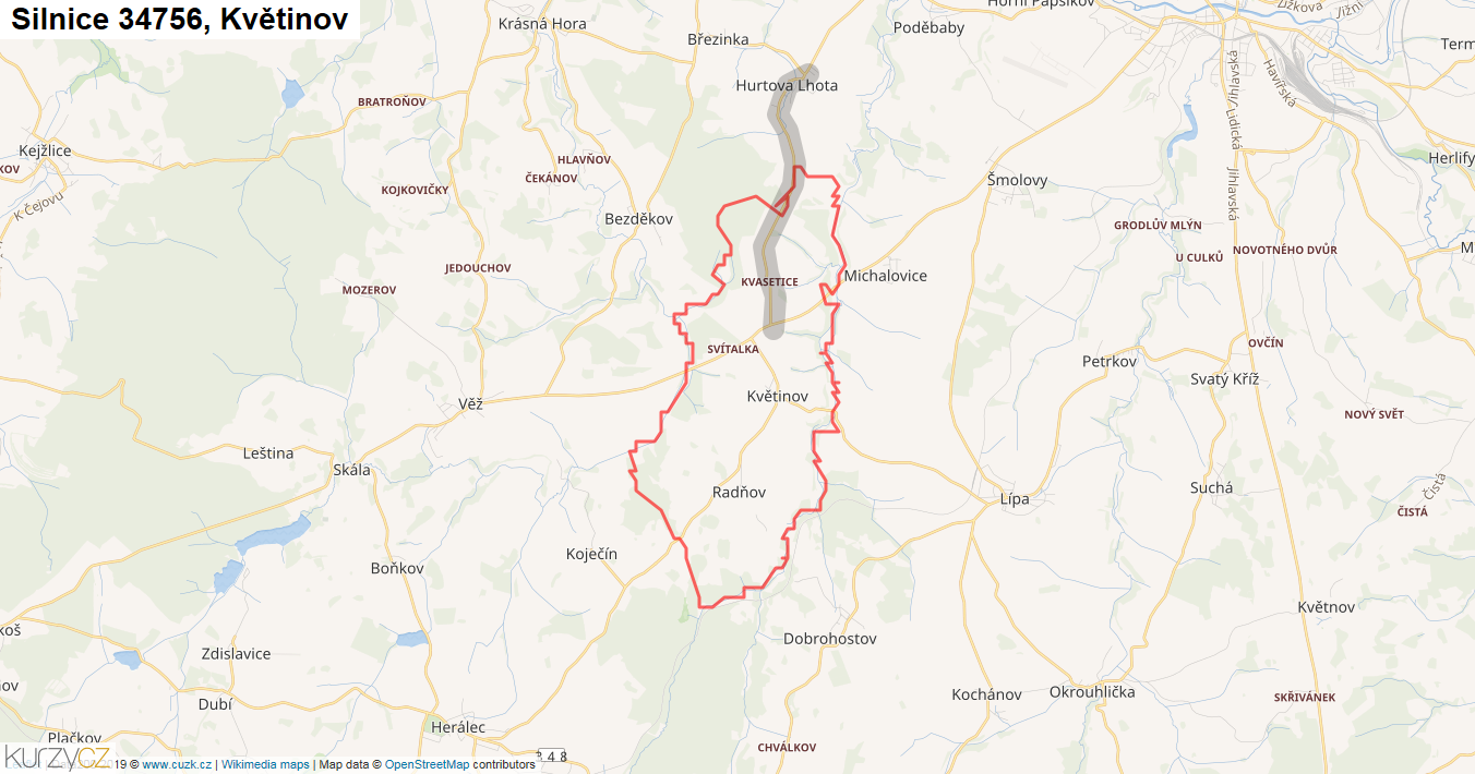 Květinov, Silnice 34756 - Mapa
