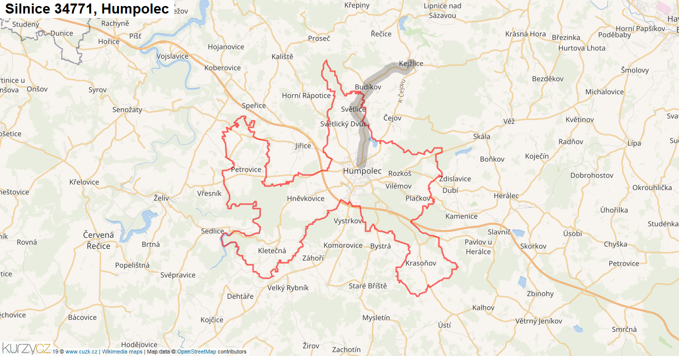 Humpolec, Silnice 34771 - Mapa