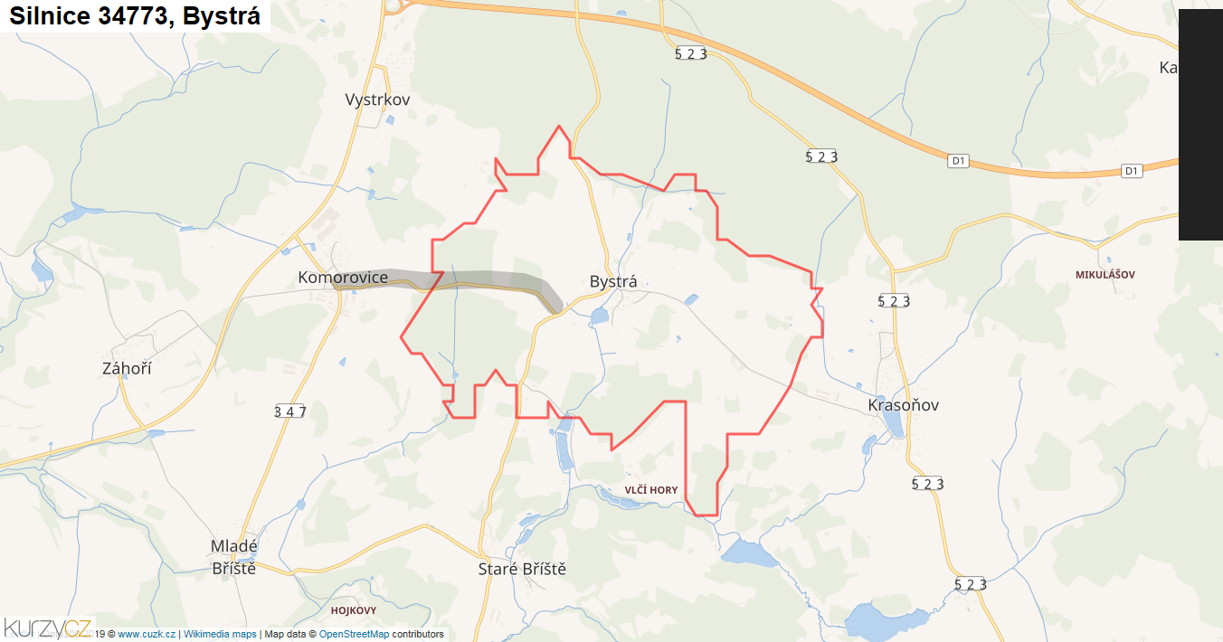 Bystrá, Silnice 34773 - Mapa