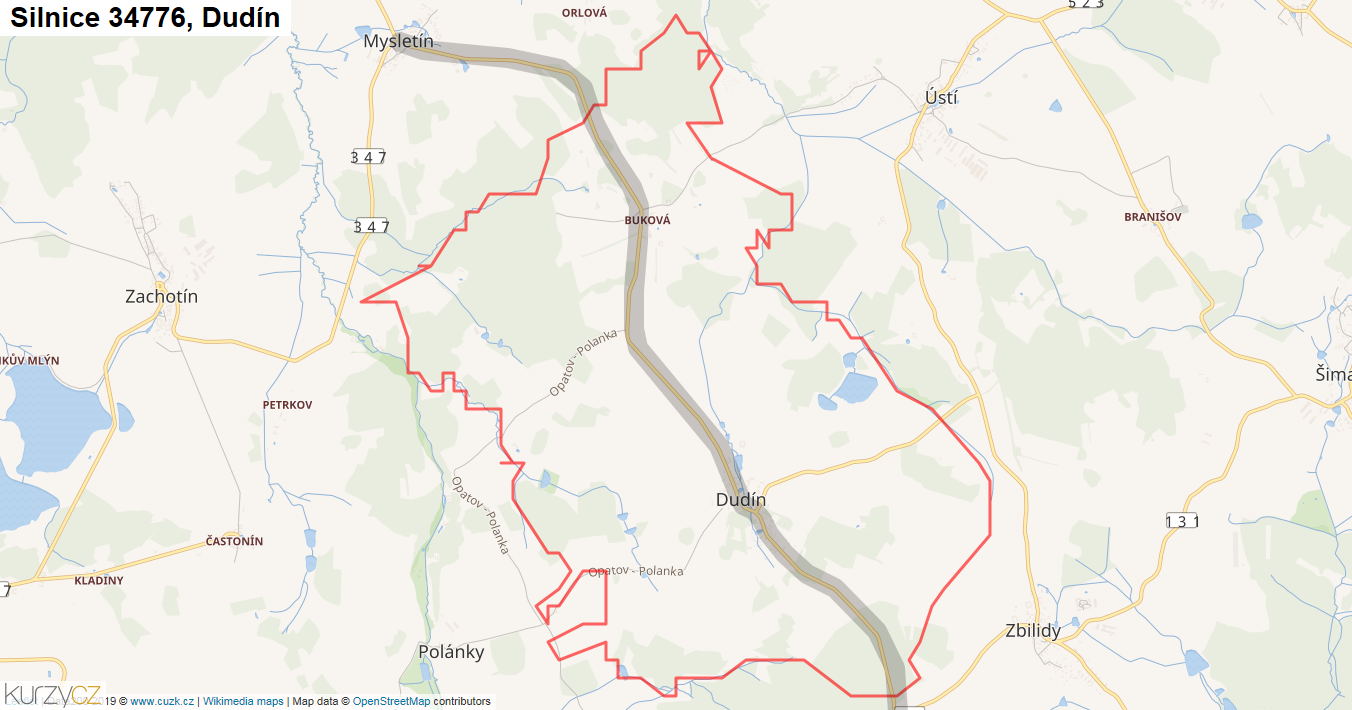 Dudín, Silnice 34776 - Mapa