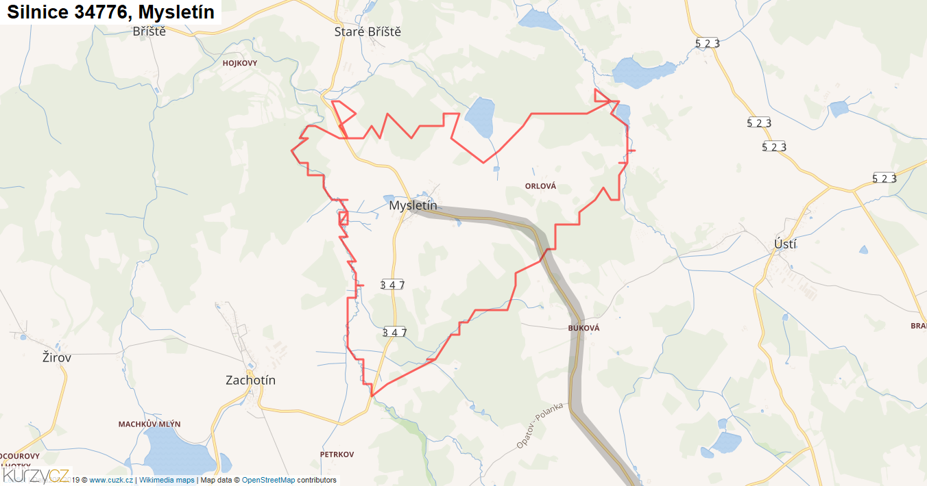 Mysletín, Silnice 34776 - Mapa